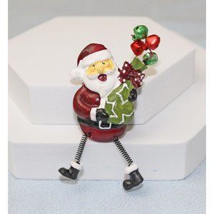 Very Cute Santa Clause Pin Brooch with Wiggly Legs and Jingle Bells VP20